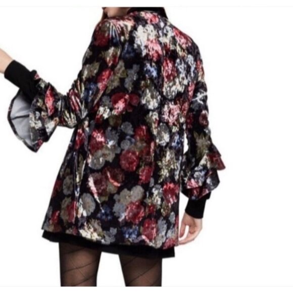 BCBGeneration Crushed Floral Velvet Open Cardigan Sz Small Junior Boho - Picture 3 of 12